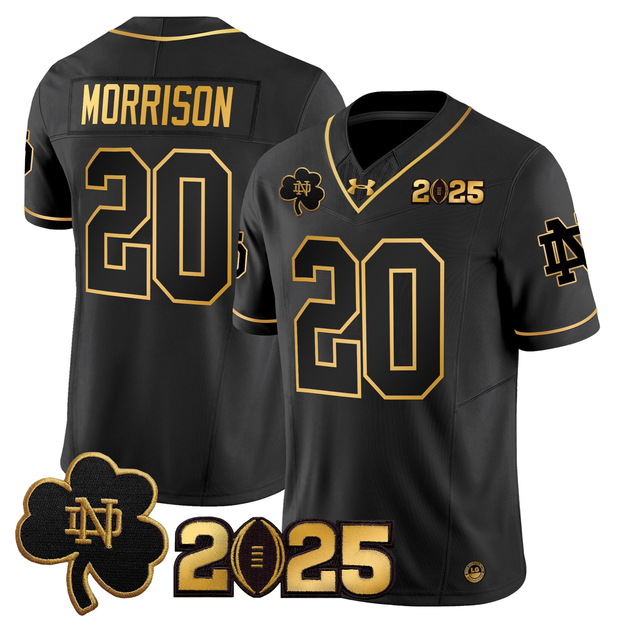 Men Notre Dame Fighting Irish #20 Morrison Black 2025 CFP Final Patch Gold Vapor Limited NCAA Jersey style 1->ncaa teams->NCAA Jersey